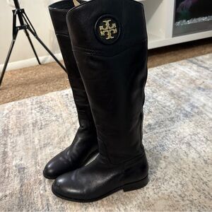 Tory Burch Black Leather Tall Boots